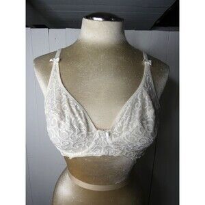 VTG Women's Vivien 38C Ivory Swirl Lace Bra Underwire Unlined Romantic SemiSheer